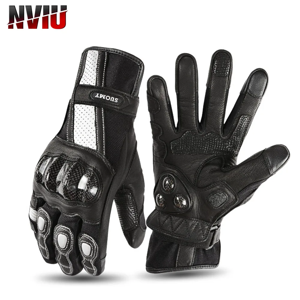 

Leather Gloves Wear-resistant For 4 Season Moto Breathable Gloves Anti-fall Carbon Fiber Off-road Protection Bike Riding Gloves