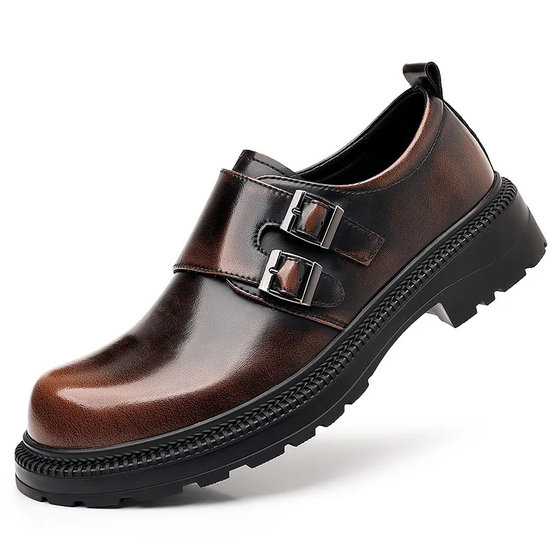 British Cowhide Platform Metal Buckle Leather Shoes for Men Designer Soft-soled Men's Wedding Shoes Fashion Business Shoe Male 4