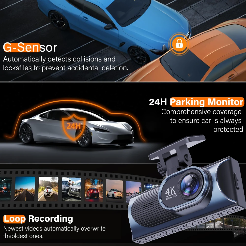 4K+2.5K WIFI GPS Dual Lens Dash Cam Front and rear view camera Car Video Recorder Night Vision 24H Parking Moniting Car DVR