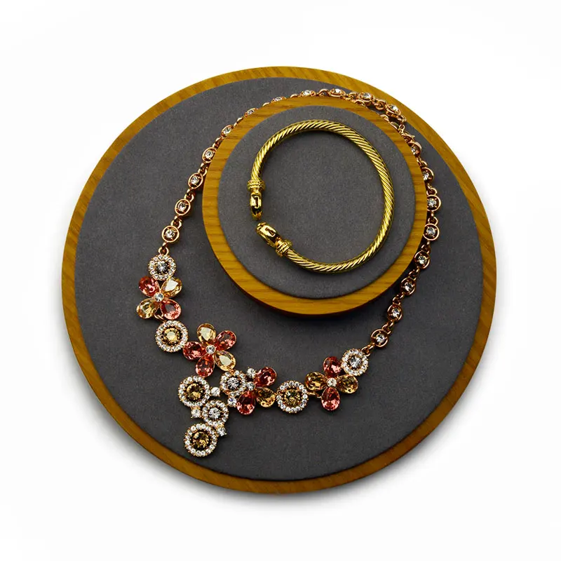 Oirlv Round Jewelry Tray Solid Wood Jewelry Display Plate Earrings Bracelet Necklace Trays 3 sizes Circular Wooden Jewelry Tray