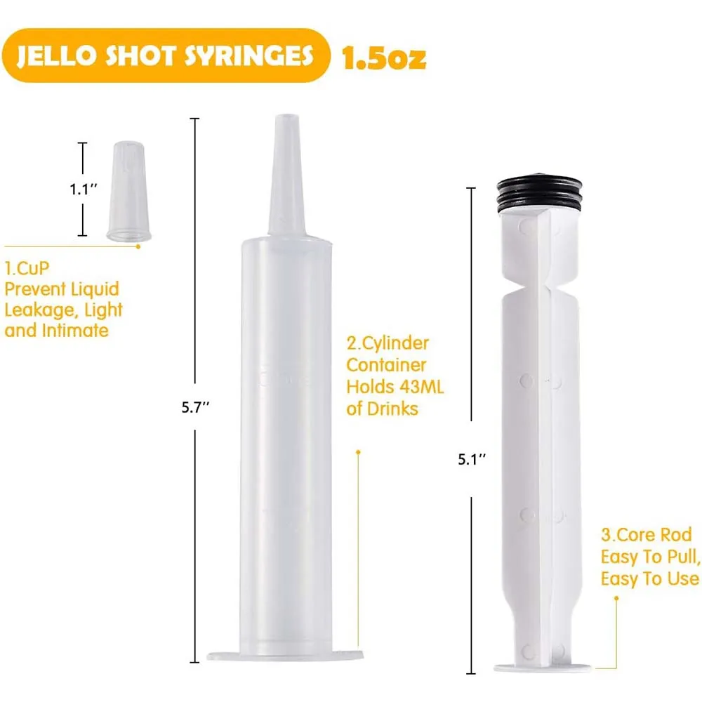 Party Shots 30/60 Pack Jello Shot Syringes 1.5 oz Food Grade Container with Lid For Plastic Shot Glasses or Jello Shot Cups 5