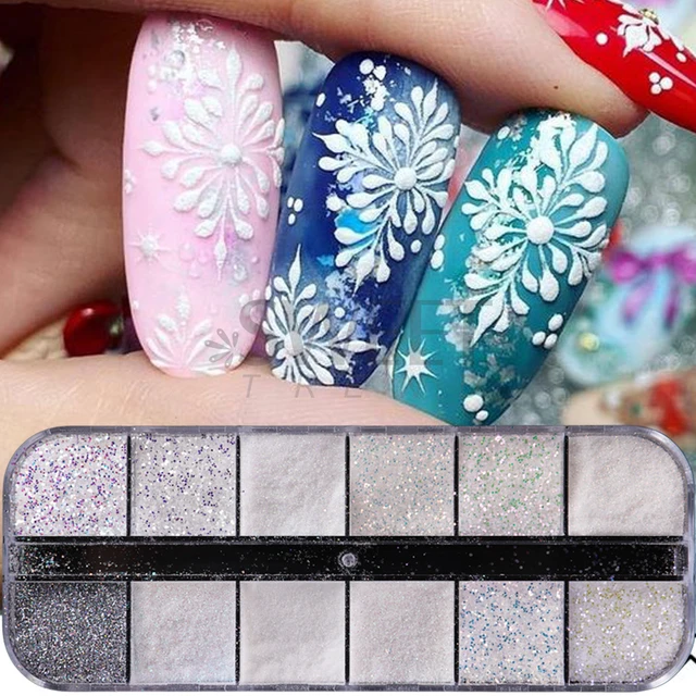 12 Grid Sugar Nail Powder, Nail Art Glitter Sequin Winter Pigment Shiny  Candy 3D Nail DIY Solid Color Sugar Icing Powder Design Manicure Decoration