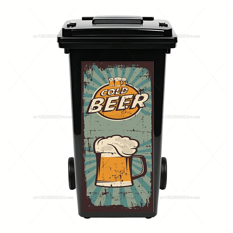 Trash Can Sticker Beer pattern series outdoor trash can stickers decorative murals PVC waterproof and oil resistant stickers