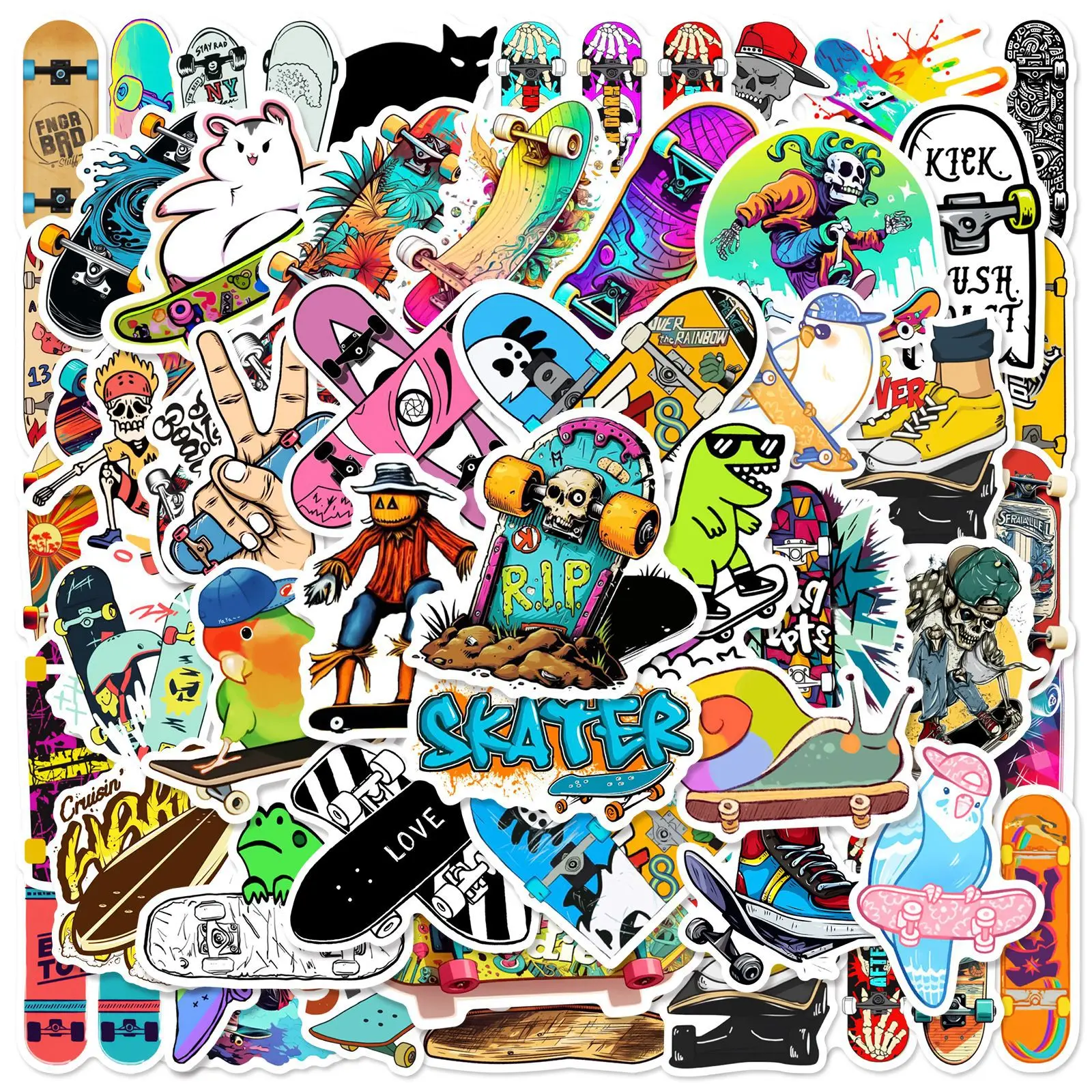 

50Pcs Travel Skateboard Card Stationery Sticker Cartoon Deco Aesthetic DIY School Supplies Book Laptop Scrapbook Cute Stickers