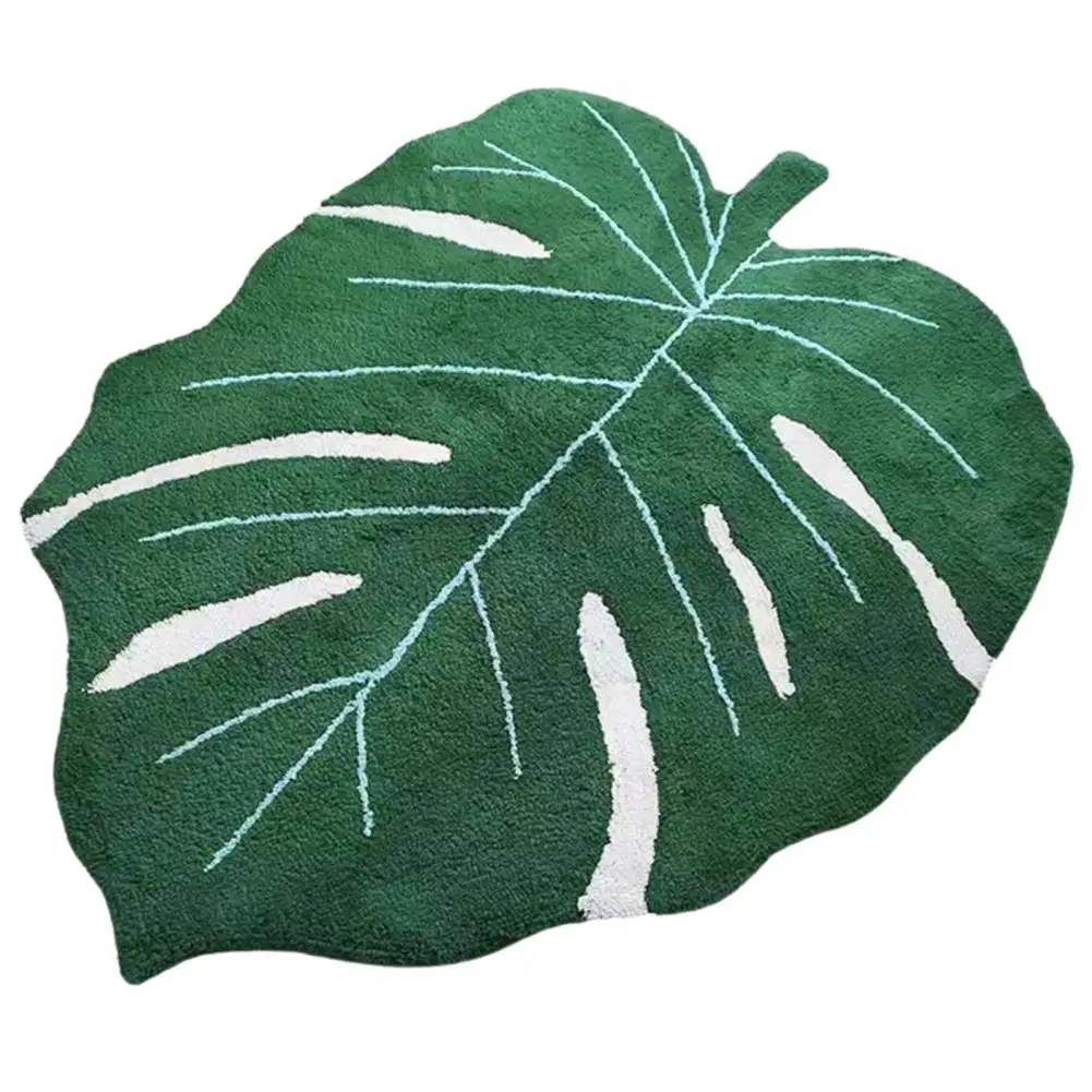 

Smooth Seamed Edge Carpet Luxurious Microfiber Green Area Rugs for Bathroom Room Non-slip Soft Bath Mats with Leaf for Home
