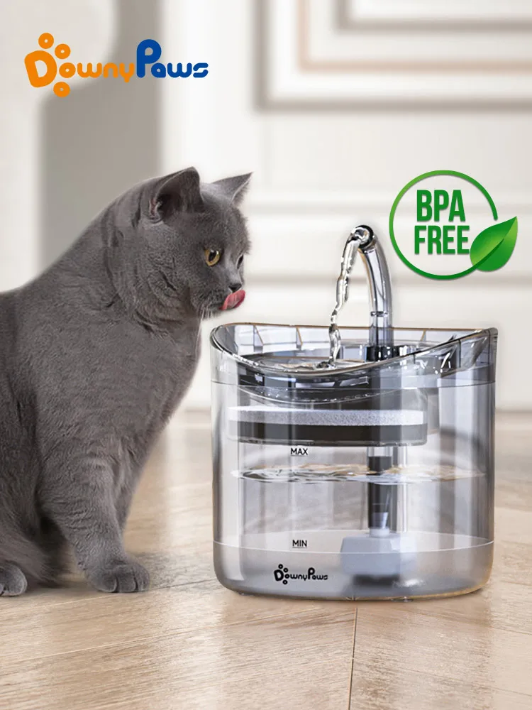 DownyPaws 2L fontana automatica per gatti con rubinetto distributore di  acqua per cani abbeveratoio con filtro trasparente sensore per animali  domestici alimentatore per bere