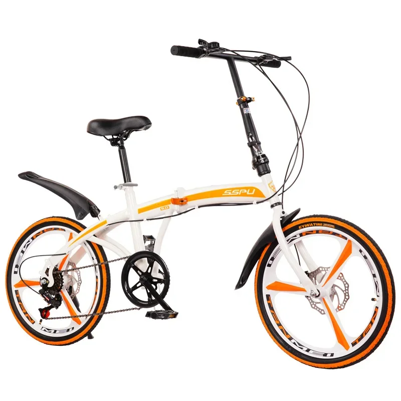 

High Quality 20 Inch Foldable Bike Shockproof 21 Speed Carbon Steel Frame Double Disc Brake Rubber Tire Adult Bicycle City Bike