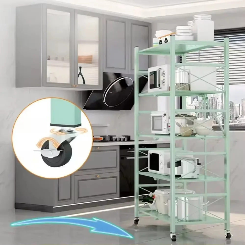 Kitchen Storage Rack Foldable Large Iron Frame Multifunctional Movable Display Frame Multilayer Kitchen Rack Metal Storage Shelf storage rack