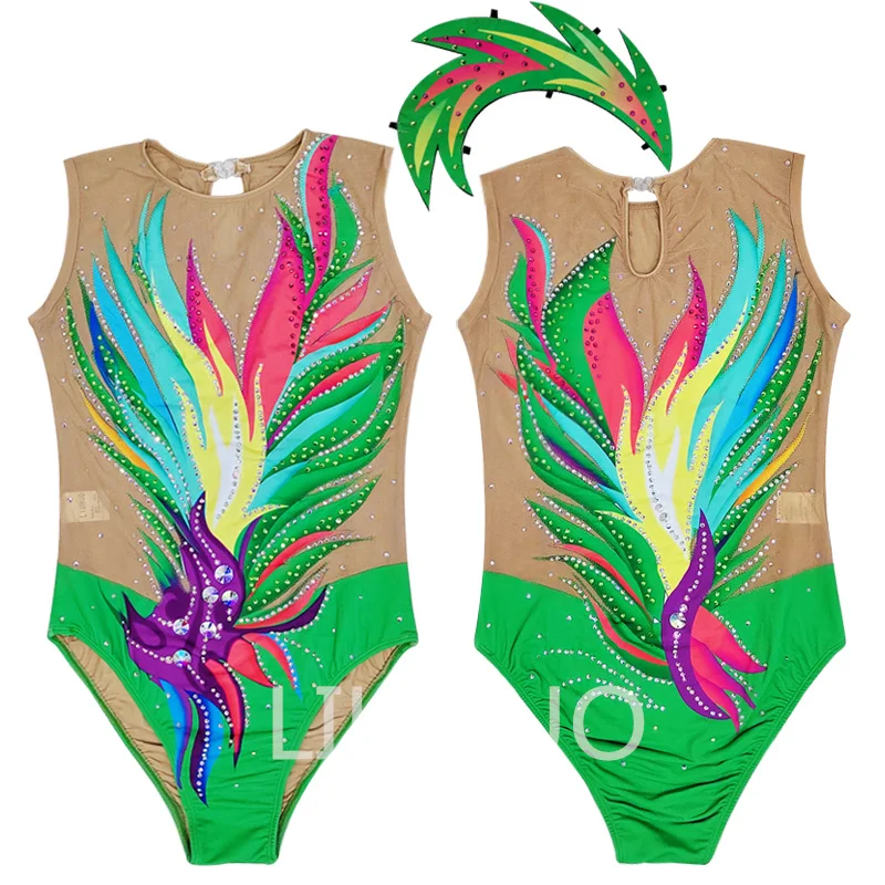 

LIUHUO Customize Green Color Synchronized Swimming Suits Professional Girls Training Competitive Leotards