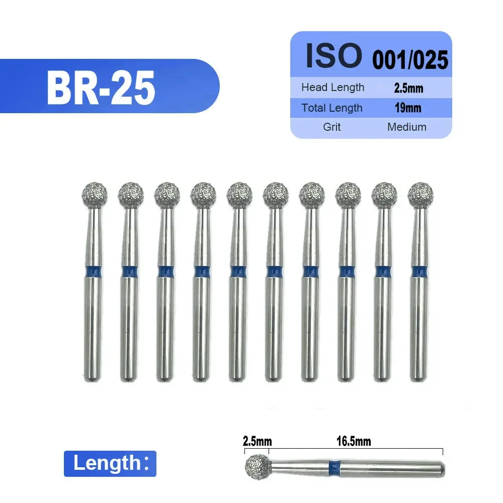 

10pcs Dental Laboratory Diamond Burs Drill FG 1.6mm Dia- burs Drills for High Speed Handpiece Medium BR-25