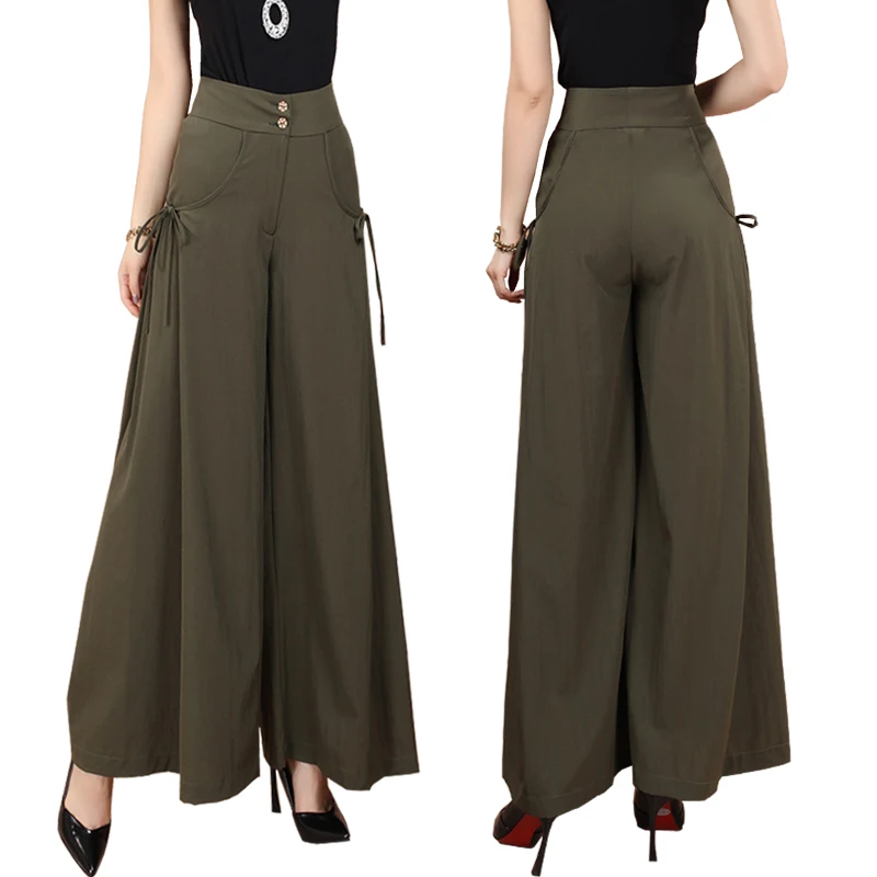 

Solid Wide Leg Pants Women Summer Pants Mom Loose Cotton Dress Pants Female Casual Skirt Trousers Capris Culottes