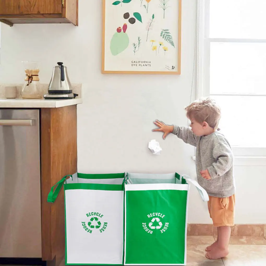 2pieces Kitchen Waste Bag trash bags disposable trash bags garbage bags For Easy Recycling Durable And Tear-resistant Waste Bag For Kitchen White+Green 2pcs