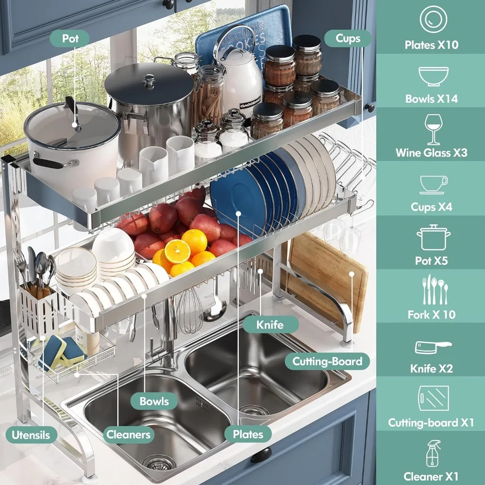 Over Sink Dish Drying Rack 304 Stainless Steel Large Dish Drainer for Kitchen Sliver 3 Tier AliExpress