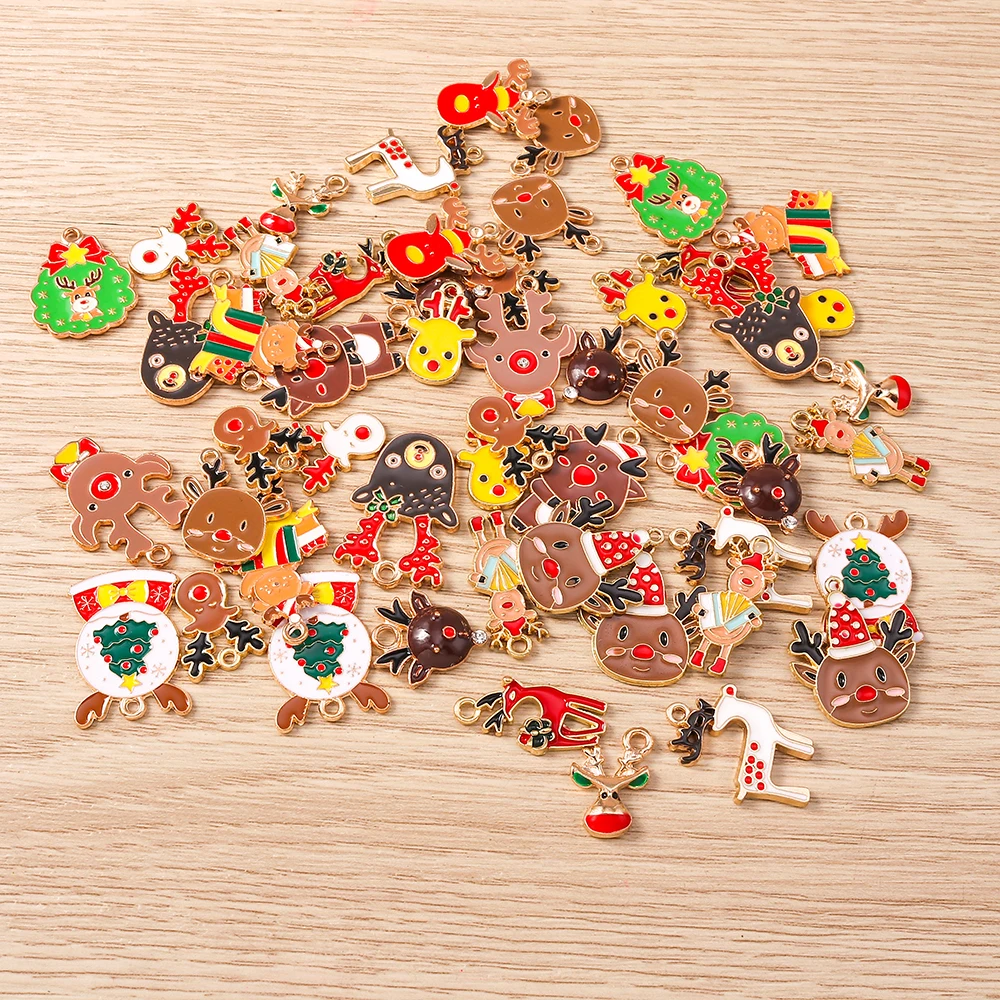 Tusember 20 Stück Niedliche Emaille-Weihnachts-Hirsch-Anhänger für Schmuckherstellung, Ohrringe, Halsketten, handgefertigte Accessoires