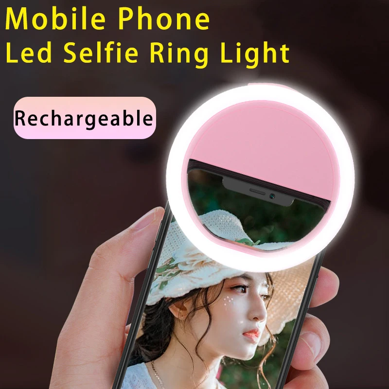 USB Rechargeable LED Selfie Ring Light Mobile Phone Fill Light Lens LED