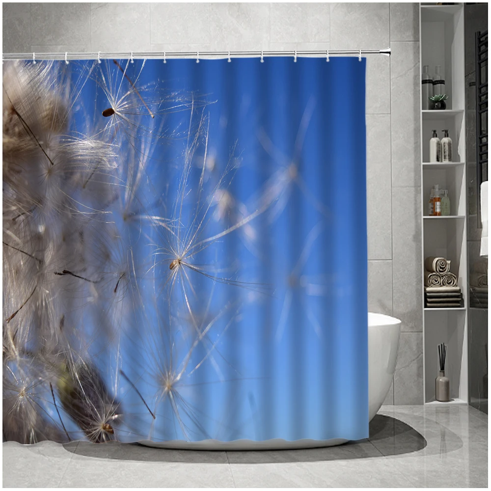 

Sage Green Dandelion Floral Shower Curtain Watercolor Plant White Wildflowers Print Pattern Bathroom with Hooks Bath Curtains