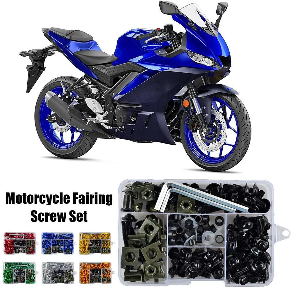 177PCS Motorcycle Fairing Bolts Kit Screws Nut Complete Kit Fit For YZF R1 R15 R25 R3 R6 R125 MT07 MT09 T-MAX530 500 FZ6 FZ8 motorcycle accessories motorcycle fairing