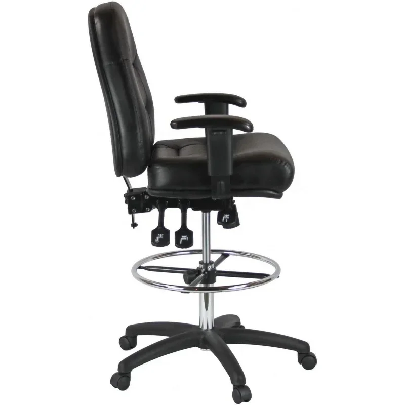 Harwick Premium Leather Drafting Chair with Arms-Black Leather