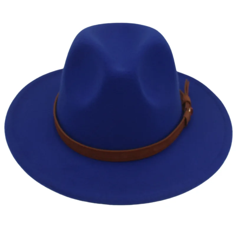 Big Brim Brown Belt British Retro Felt Cap Men Western Cowboy Fedora Hat Party Church Hats Women Elegant Sombreros De Mujer fedora hat