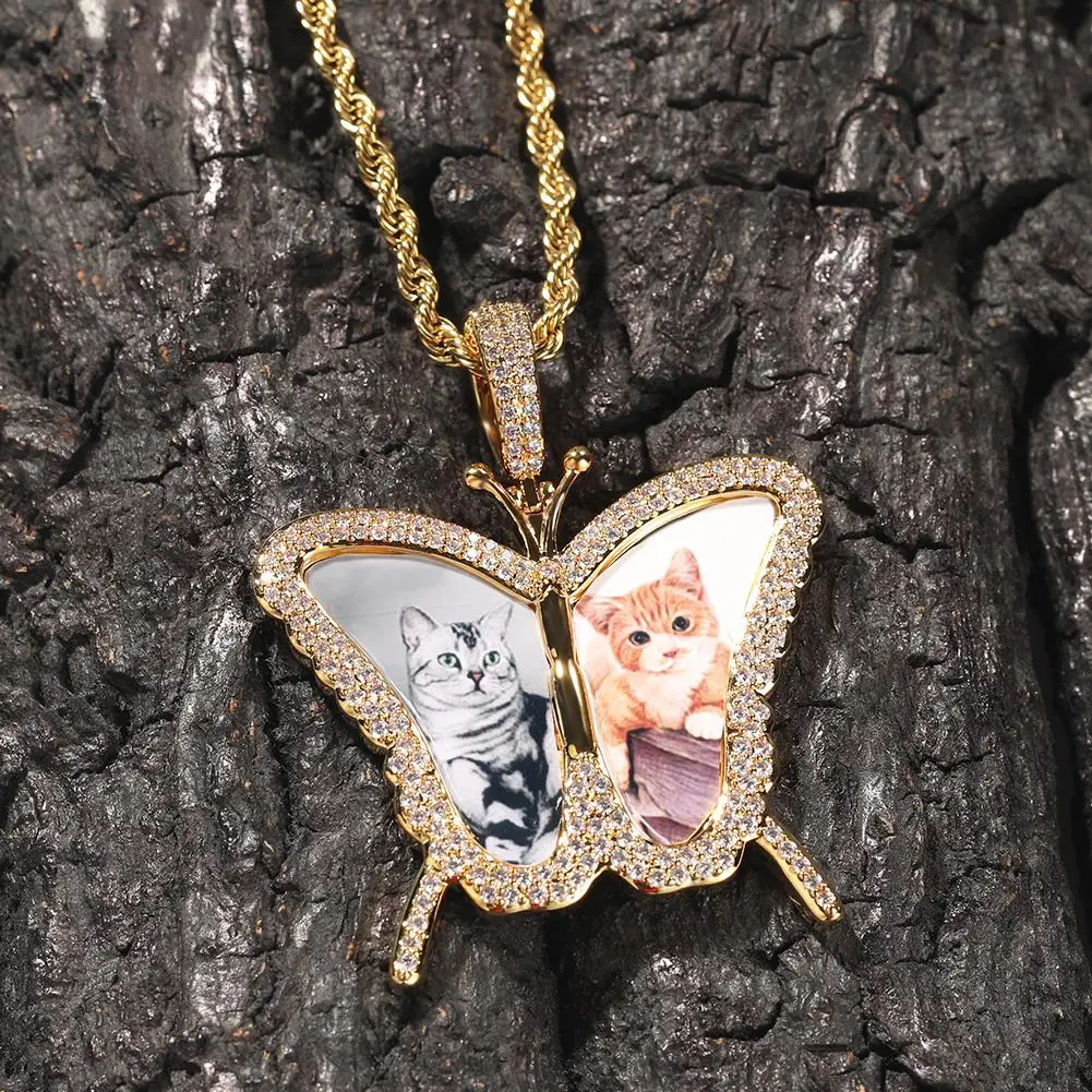 TBTK Custom Picture Memory Medallions Butterfly Shape Pendant Engrave Name HipHop Jewlery Personalized Men Women Gifts