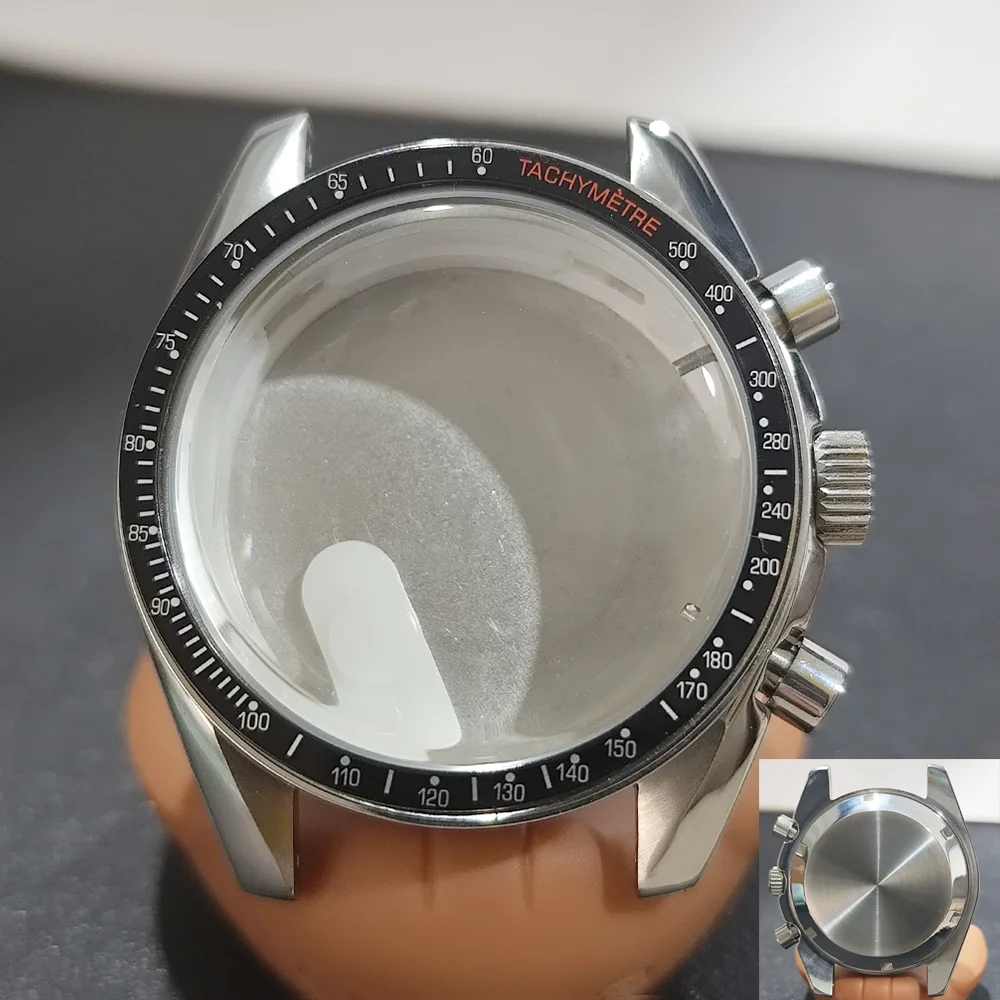 Moon Phase Chronograph Watch Case - 39.7MM Stainless Steel with Moon Pattern Back