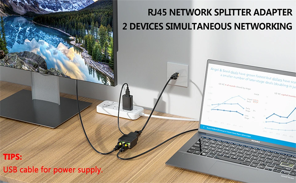 1 Gb RJ45 Splitter 1 to 2 Ethernet Adapter Internet Network Cable Extender RJ45