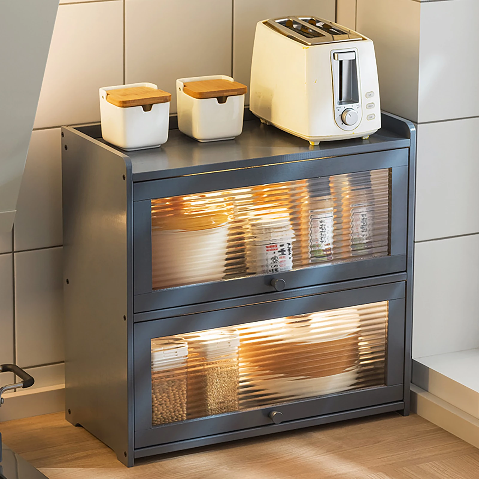 CNCEST Countertop Counter Small Bamboo Kitchen Sideboard Cabinets Storage Locker Freestanding Countertop Lockers