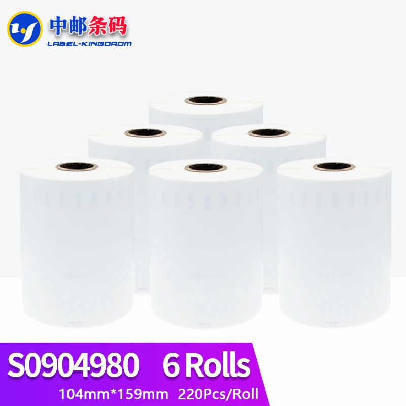 

6 Roll Dymo Generic S0904980 Label Sticker 104mm*159mm 220Pcs Compatible for LabelWriter 4XL Printer 4"X6" Shipping Label