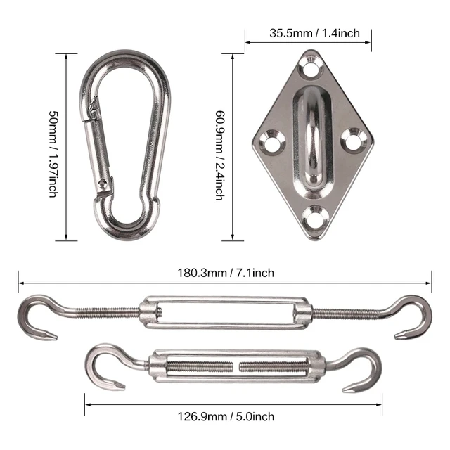 Háromszög Napsütéses Vitorla Tartozék 18Pcs/Szett 304 Rozsdamentes Acél Kültéri Napellenző Hardverkészlet Turnbuckle Pad Eye Hook Csavarok - Image 2