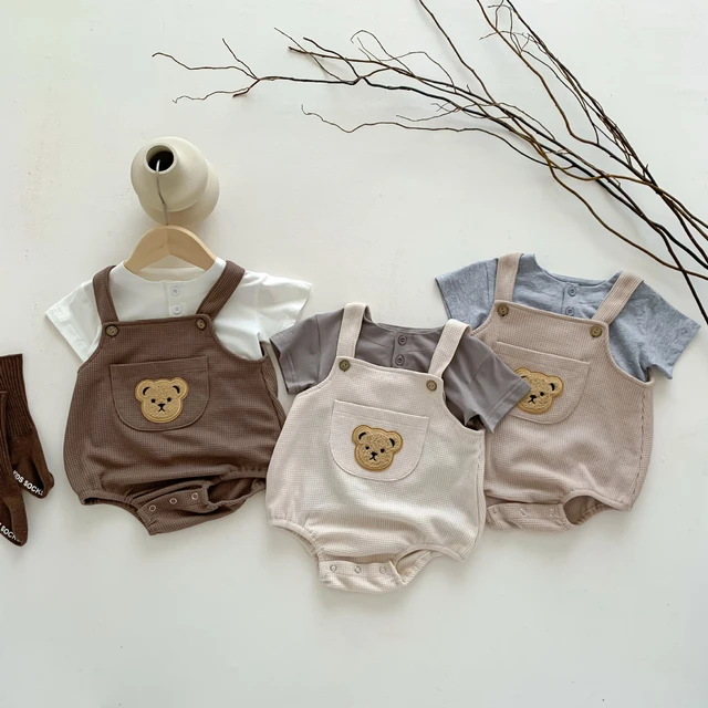Baby Bear Bodysuit 2023 Summer Waffle Cubs Baby Clothes Infant and Toddler  Short Sleeves One Piece