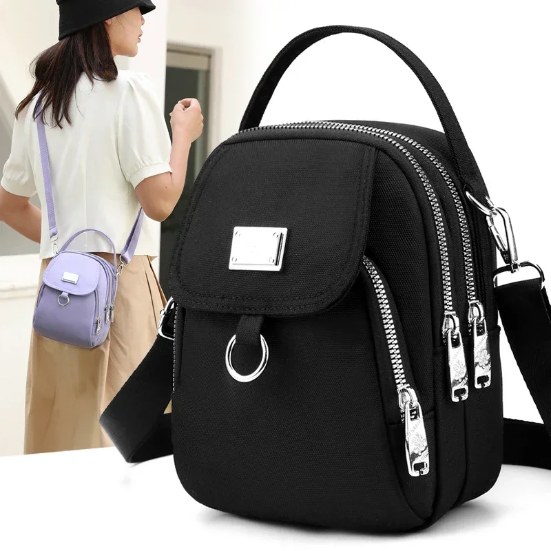 Women's Multi-compartment Nylon Shoulder Bag Outdoor Waterproof Crossbody Phone Bag Fashionable Soft Zipper Single Strap Bag