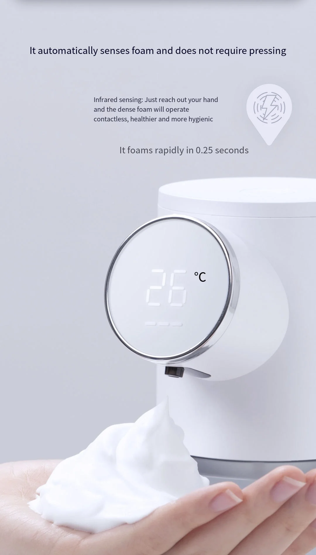 USB Automatic Liquid Soap Dispenser Touchless Sensor Foam Machine with Temperature Display for Bathroom Equipment