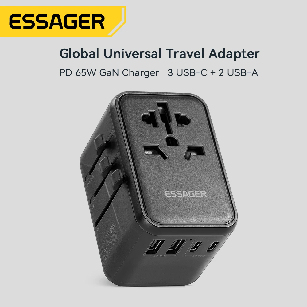 Essager 65W Global Adapter Charger Quick Charge 6 in 1 USB A Type C Fast Charging For iPhone Pro Max Samsung MacBook EU US UK Pl