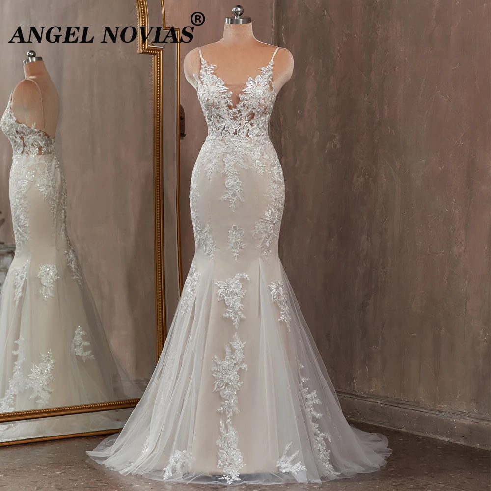 

ANGEL NOVIAS Vintage Long Mermaid Boho Lace Wedding Dresses with Straps Vestidos De Boda 2023 Bridal Gown 62514