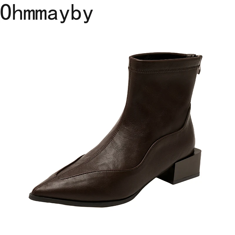 Women Thick Heel Ankle Boots Winter Fashion Short Plush Shoes