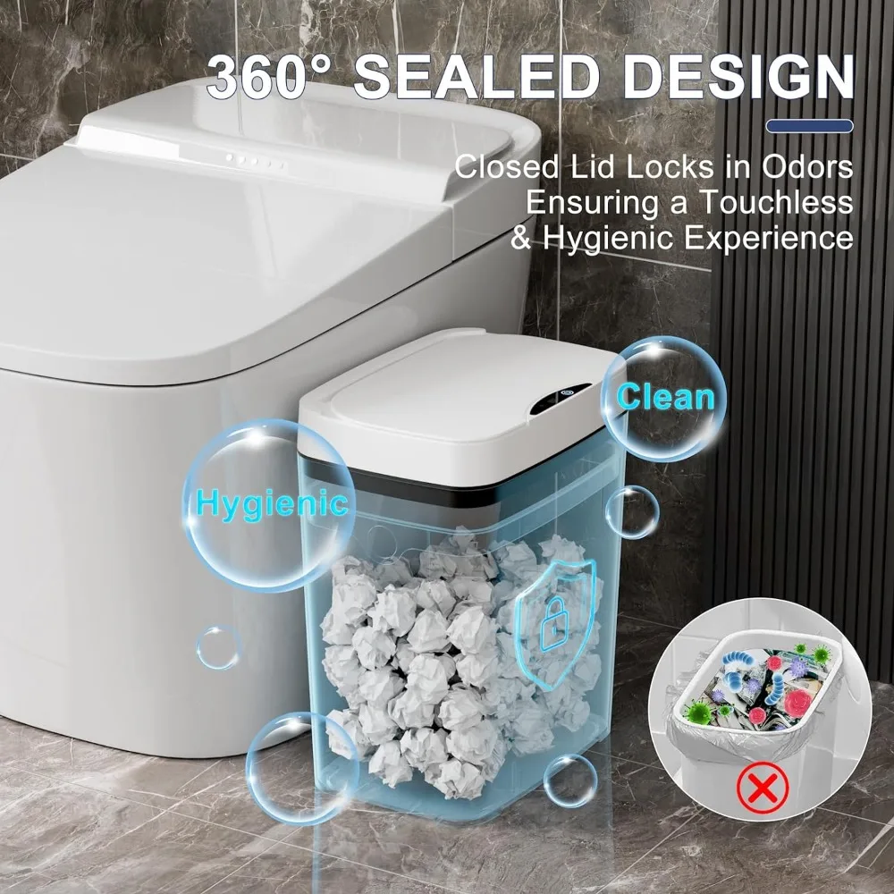 2-Pack Smart Touchless Trash Can - 3.1 Gallon Motion Sensor Garbage Bin, Waterproof, Slim Design For Bathroom/Kitchen