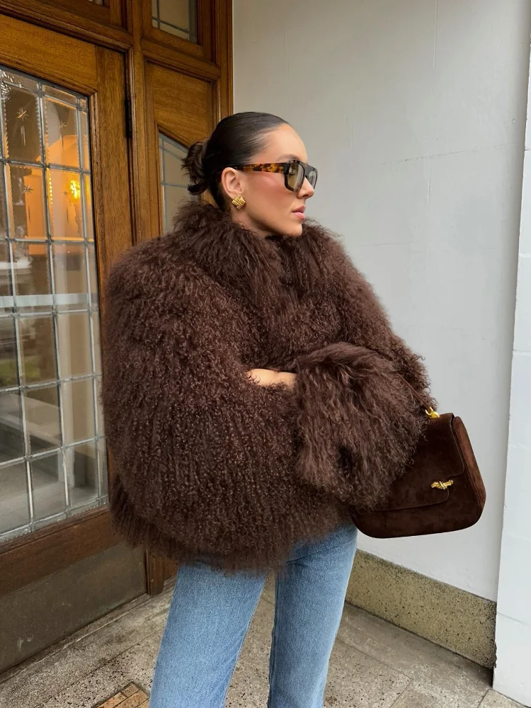 Solid Color Plush Women's Coat Fashion Fluffy Faux Fur Jacket  Long Sleeve Warm Cardigan Coat 2024 Lady Winter Street Outerwear 5