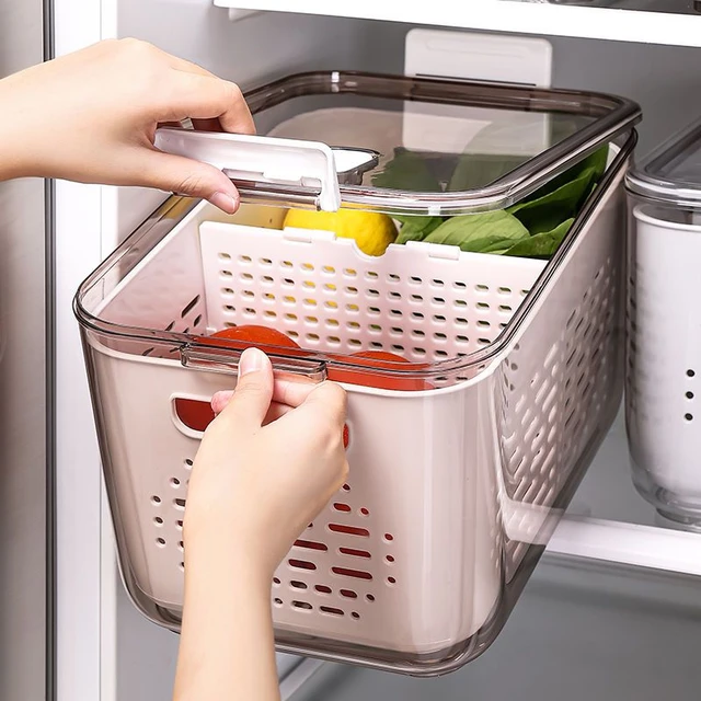 1pc Double-layer Fridge Storage Box Refrigerator Fruit Vegetable Drain  Basket Fresh-Keep Box With Lid Storage Container Kitchen Tool