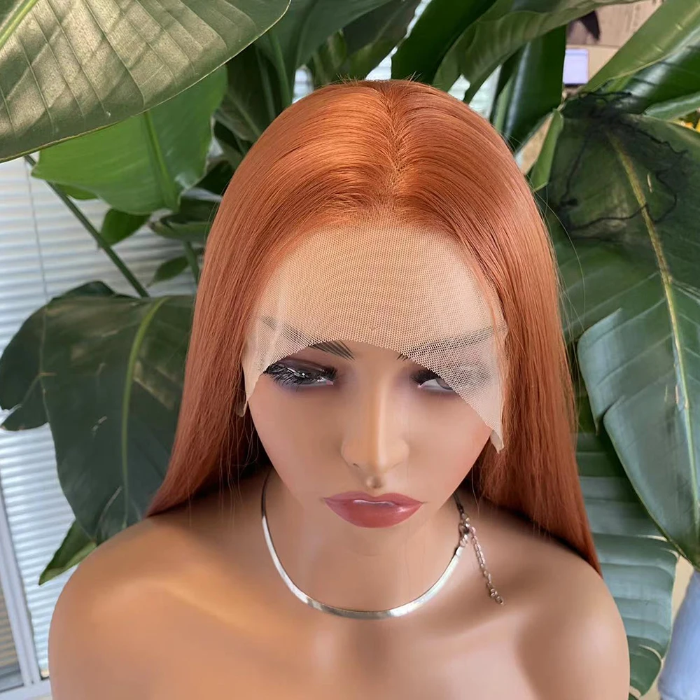 Ginger Long Straight Synthetic Lace Wig Auburn Orange Lace Front Wig For Women Long Silk Straight Daily Use Cosplay