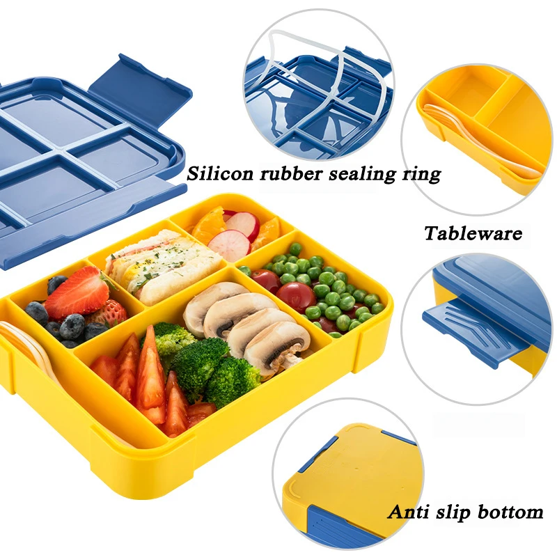 Lunch Box Portable Bento Box Adult Lunch Containers Microwavable Leak Proof 6 Compartment for Adults Kids Toddler With Tableware - 3