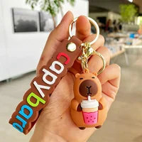Cute Capybara Rodent PVC Pendant Keychain - Simulation Capybara with Turtle Design Anime Keyring for Cute Animal Lovers 3