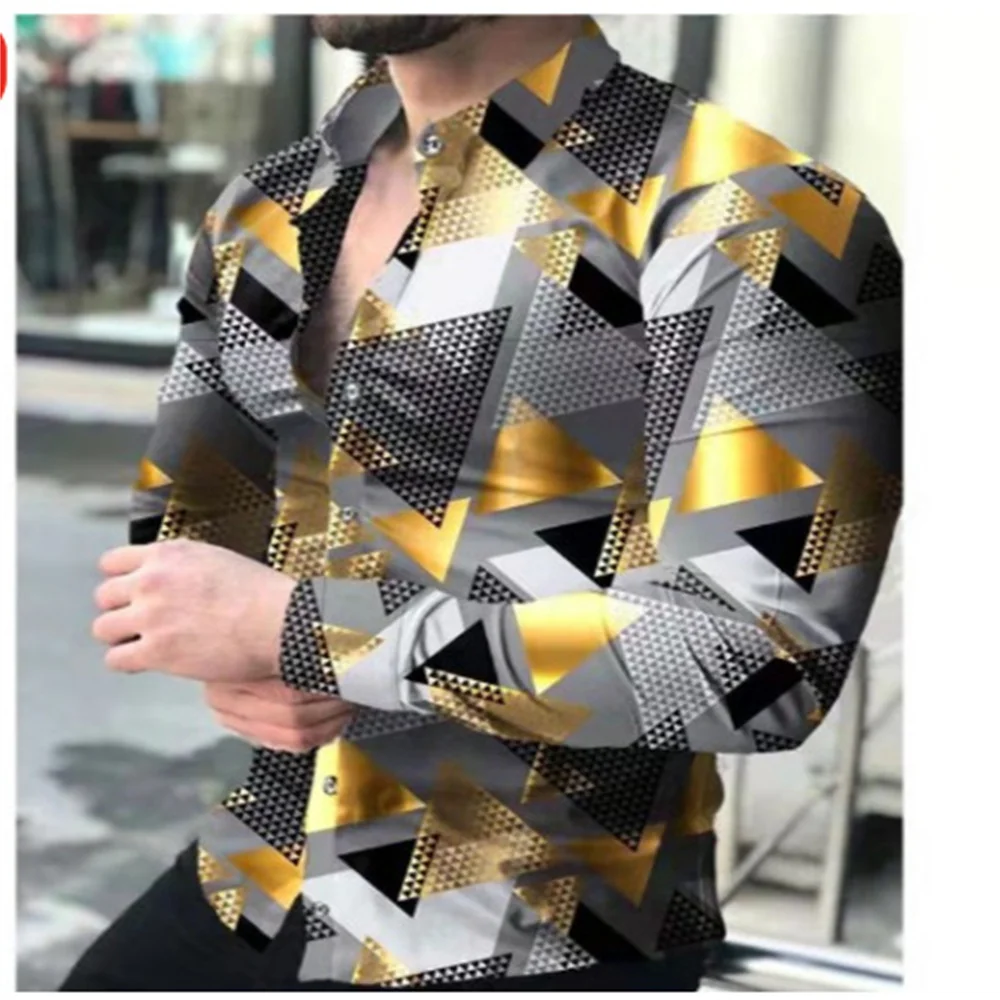 thumbnail image 1 of Nuevas camisas florales con estampado de cuadros para hombres, camisas de manga larga con solapa y botón impresas en 3D, ropa informal vintage Y2k, 1 of 5