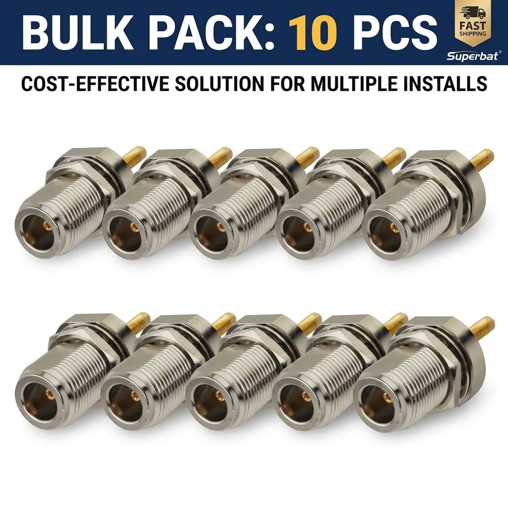 Superbat 10pcs N Female Bulkhead Straight RF Coaxial Connectors Fiber-glass Antenna Compatible Bulk Pack for Professional Use