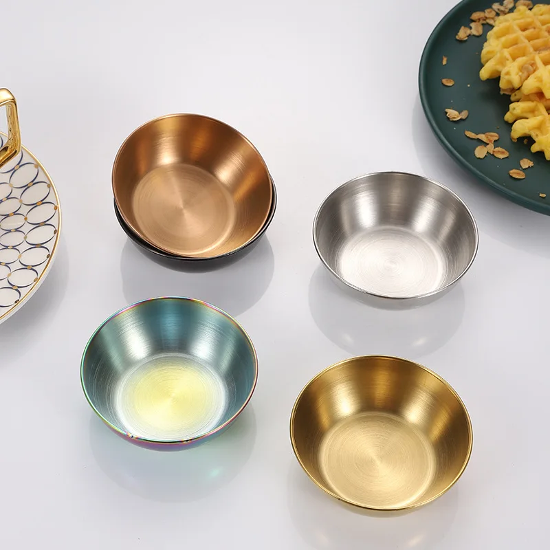 

Round Stainless Steel Seasoning Dishes Appetizer Seasoning Serving Dishes Sets Tray Spice Plates Soup Bowls Kitchen Tableware