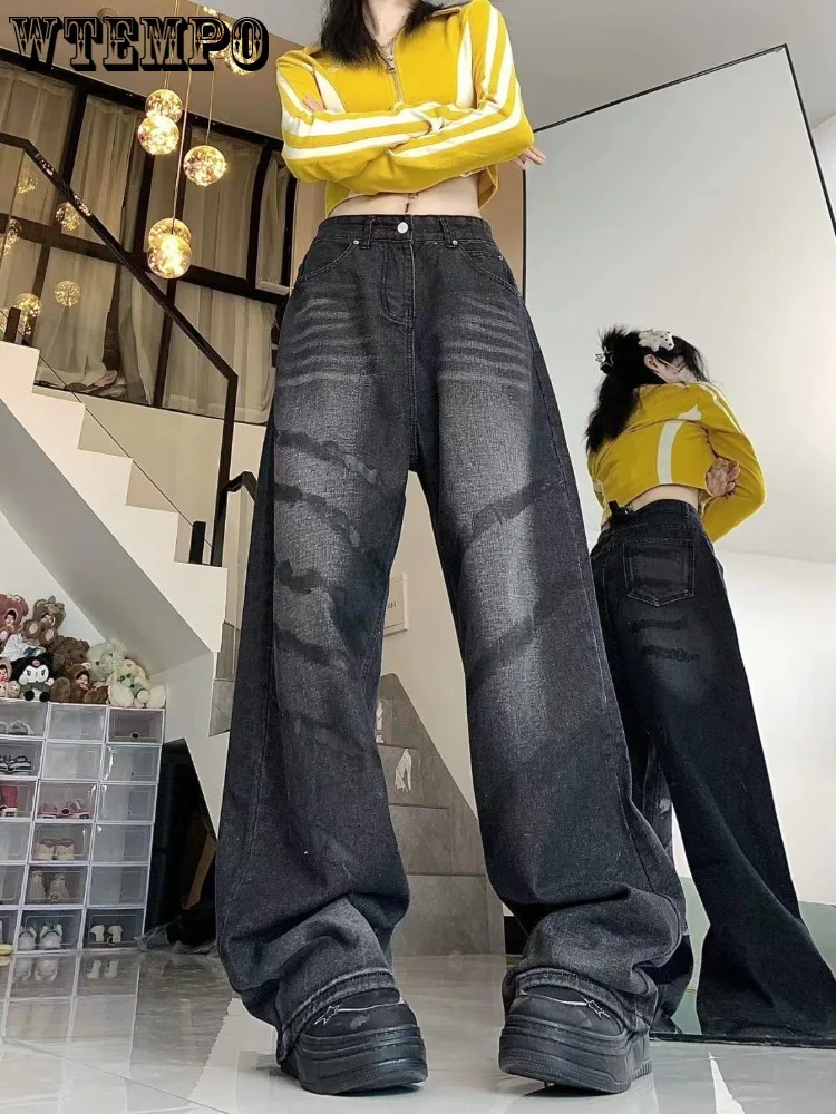 

Women's Black Jeans Fashion Trousers Vintage Streetwear High Waist Wide Leg Y2K Hip Hop Winter Straight NEW Mom Denim Pants