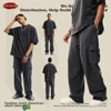 ZODF New 2024 Spring Summer 358gsm Cotton Cargo Pants For Men Unisex Casual Washed Straight Multi-Pockets Loose Trousers HY0829 2