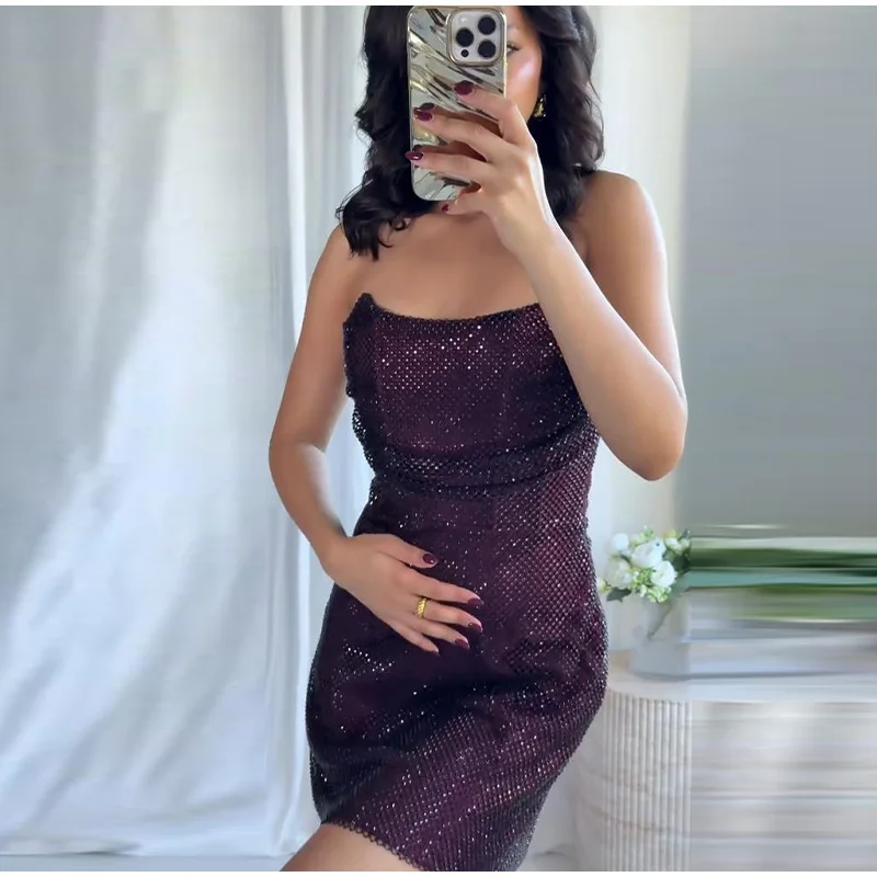 Zweiteiliger Damenanzug mit Pailletten, Neckholder, ärmellos, aushöhlen, Oberteil, kurzer Rock, 2025, schicke Dame, täglich, lässig, Abendparty-Outfits – Detail 19
