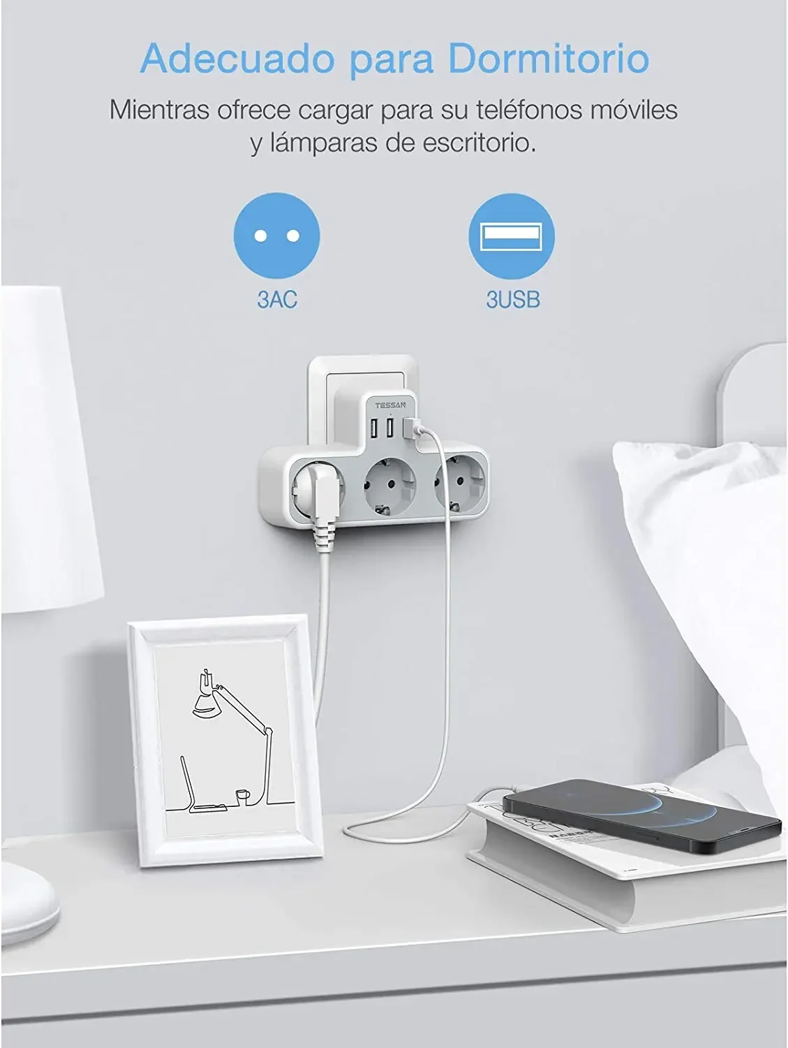 3-Way Socket with USB Surge Protection 6-in-1 Socket Adapter with 3 USB Ports 5V/2.4A For Smartphone Laptop Camera TESSAN electrical socket power strip power socket plug adapter power plug adapter