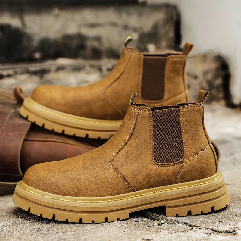 

British Style Fashion Brown Chelsea Boots Men Slip-on Platform Boots Casual Men Leather Ankle Boots for Men botas masculinas