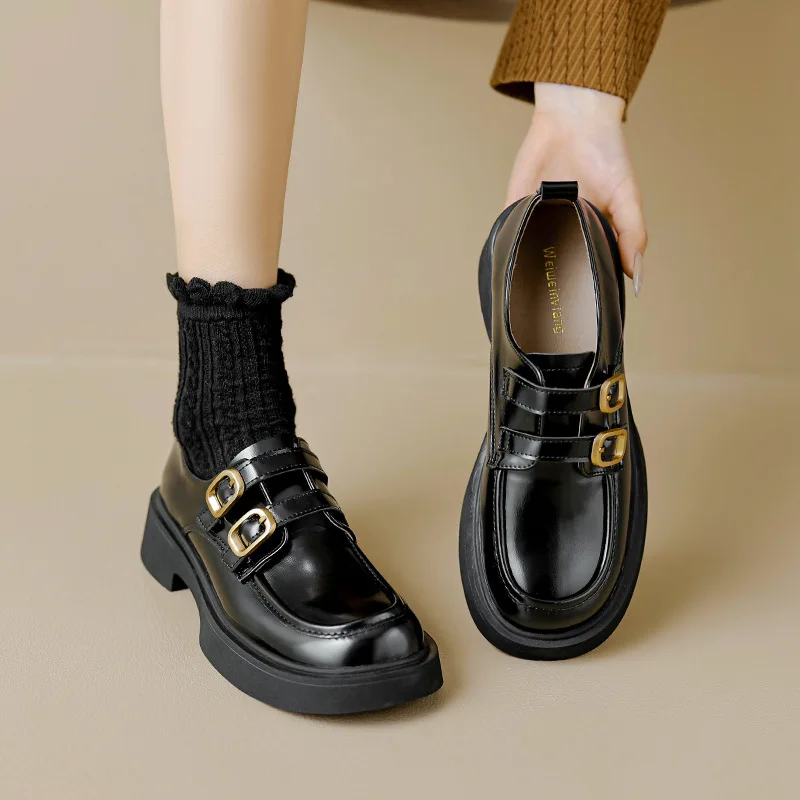 Black Platform Shoes Women's Loafers Pumps Women's Soft Leather Footwear Designer Heels Woman Sneakers Party Shoes Ladies